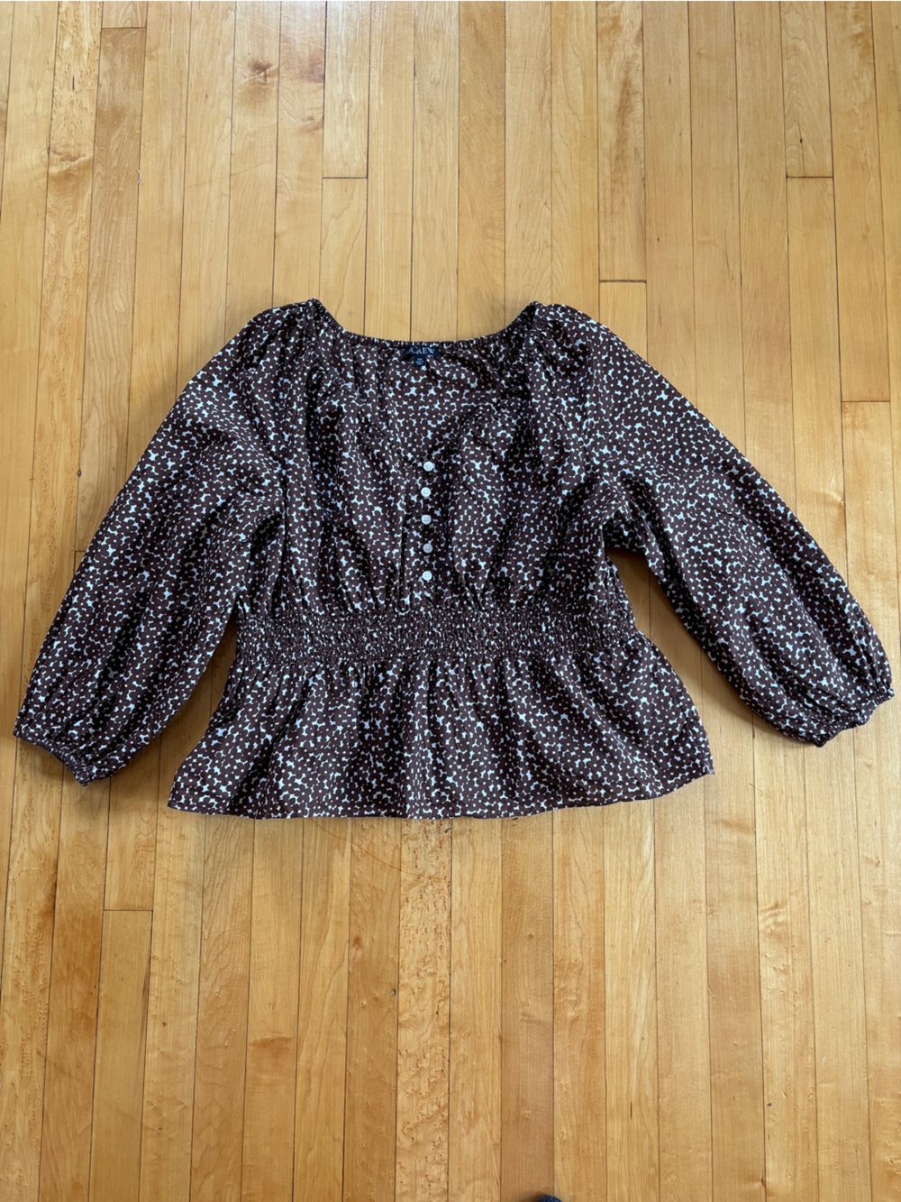 EUC J. Crew V Neck Smocked Waist Peasant Top in Mocha Floral | Women’s Plus XXL
